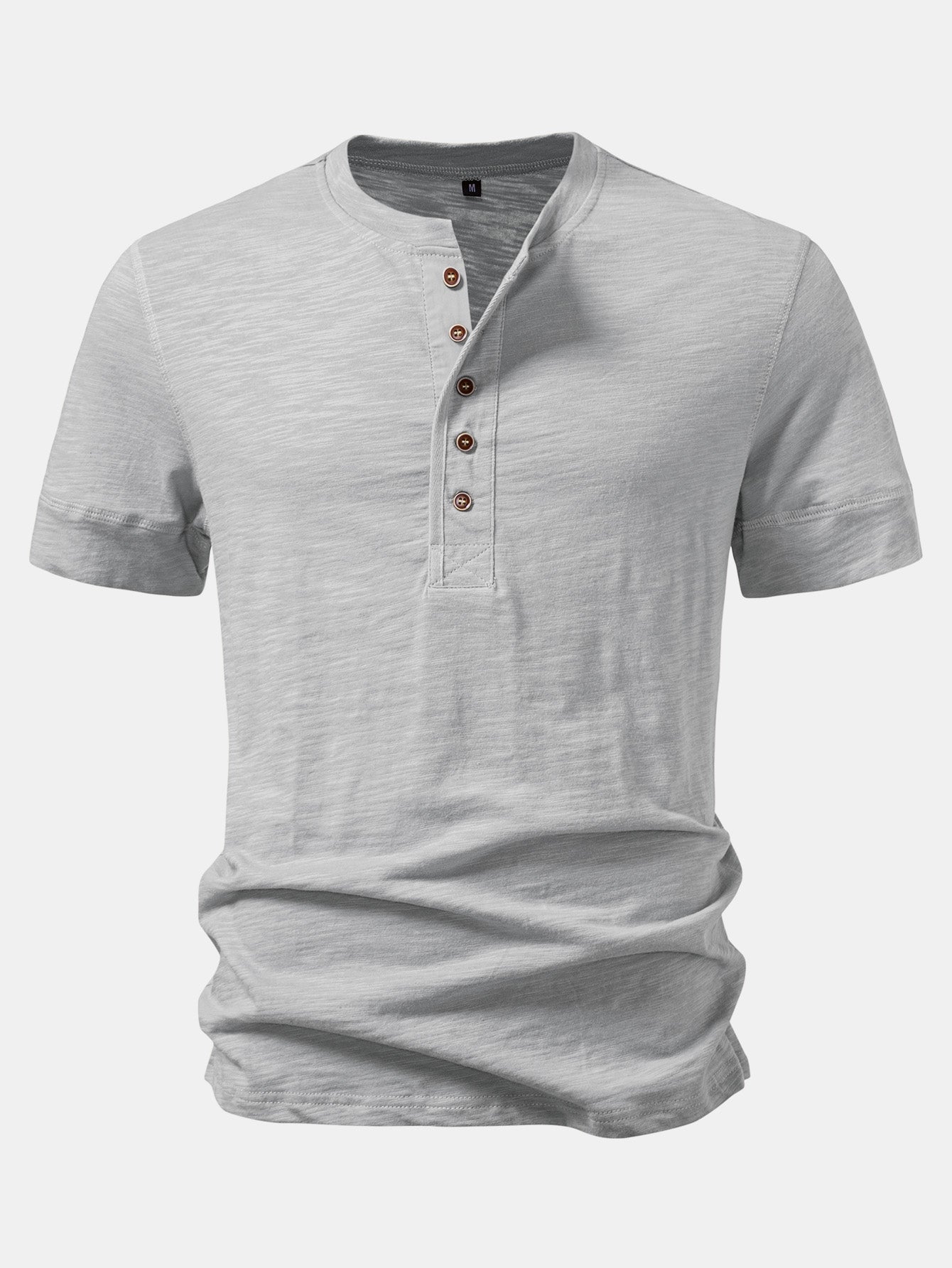 Textured Cotton Henry Collar T-Shirt