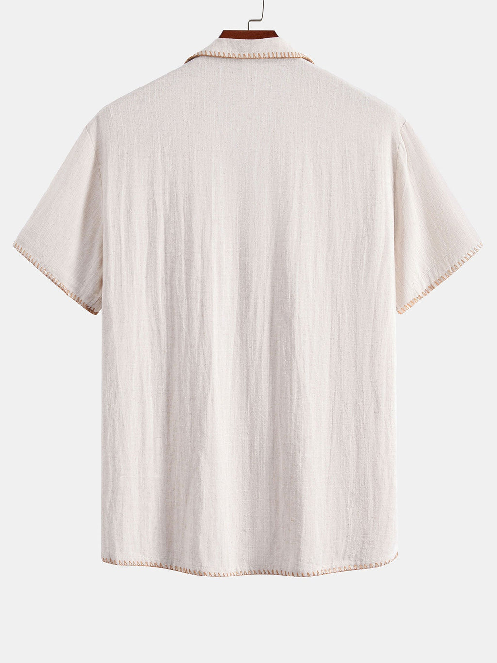 Contrast Stitching Linen Rayon Blend Cuban Shirt