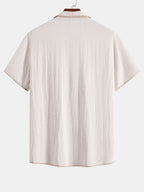 Contrast Stitching Linen Rayon Blend Cuban Shirt