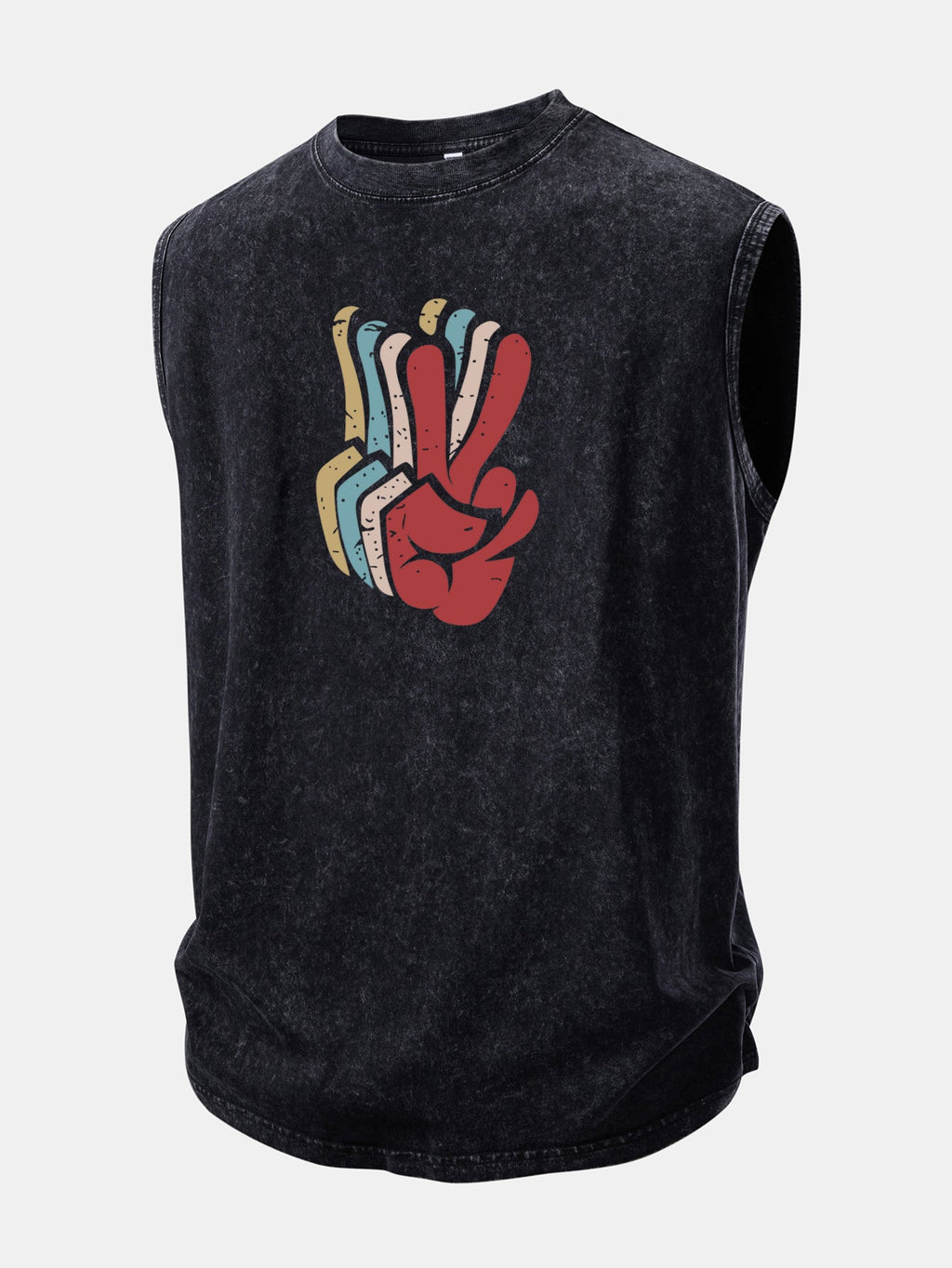 V-sign Print Washed Distressed Tank Top