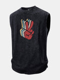 V-sign Print Washed Distressed Tank Top