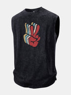 V-sign Print Washed Distressed Tank Top