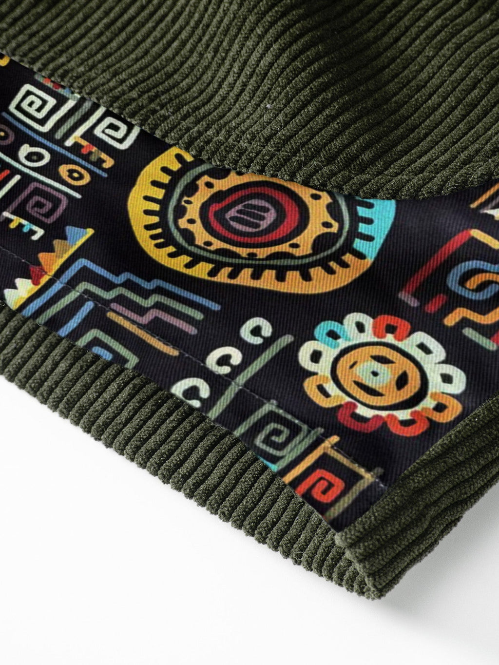 Tribal Geometric Print Patchwork Corduroy Shorts