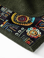 Tribal Geometric Print Patchwork Corduroy Shorts