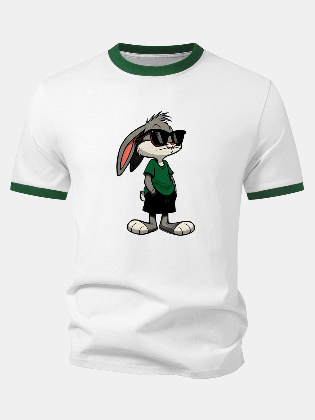Sunglasses Bunny Print Contrast Ringer T-Shirt & Corduroy 7" Shorts