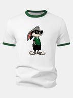 Sunglasses Bunny Print Contrast Ringer T-Shirt & Corduroy 7" Shorts
