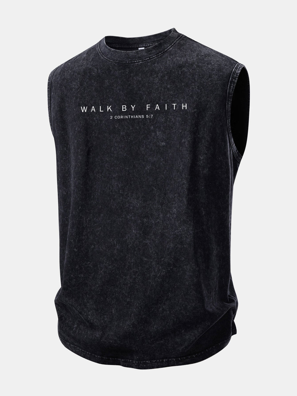 Walk By Faith Print Washed Distressed Tank Top