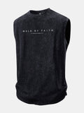 Walk By Faith Print Washed Distressed Tank Top