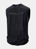 Walk By Faith Print Washed Distressed Tank Top