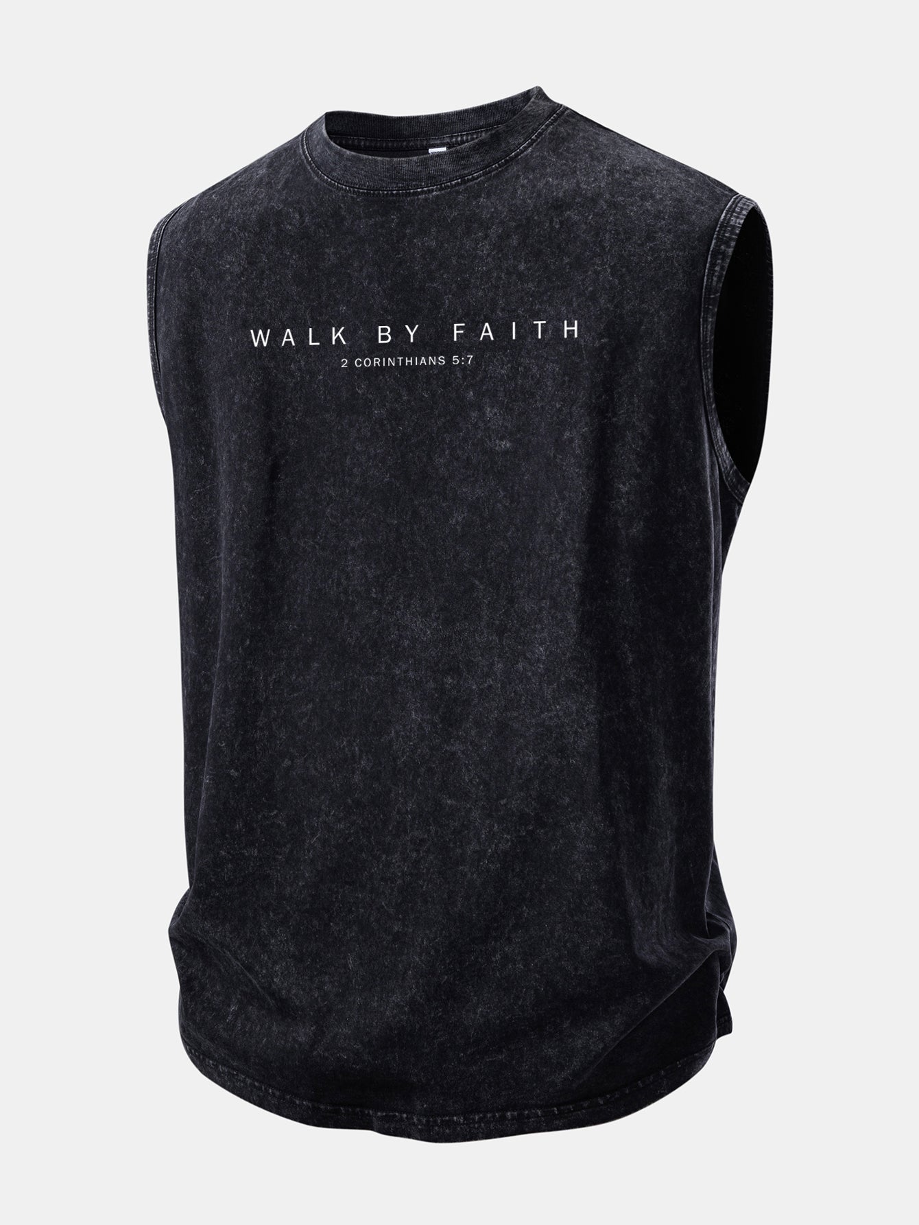 Walk By Faith Print Washed Distressed Tank Top