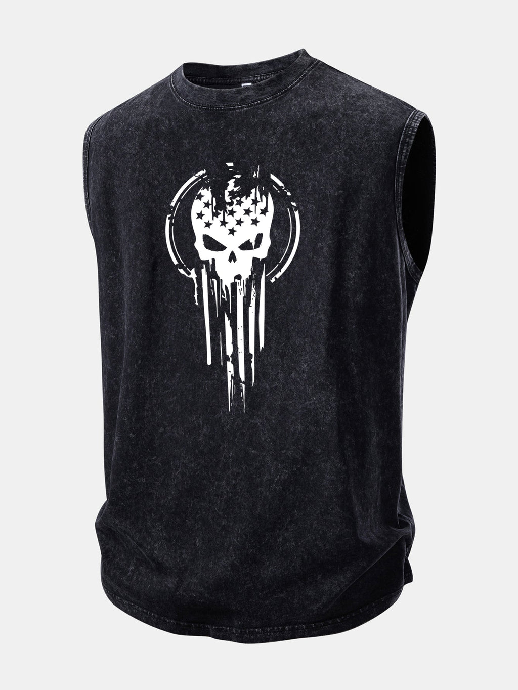 American Flag Skull Print Washed Distressed Tank Top
