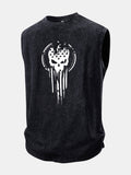 American Flag Skull Print Washed Distressed Tank Top