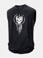 American Flag Skull Print Washed Distressed Tank Top