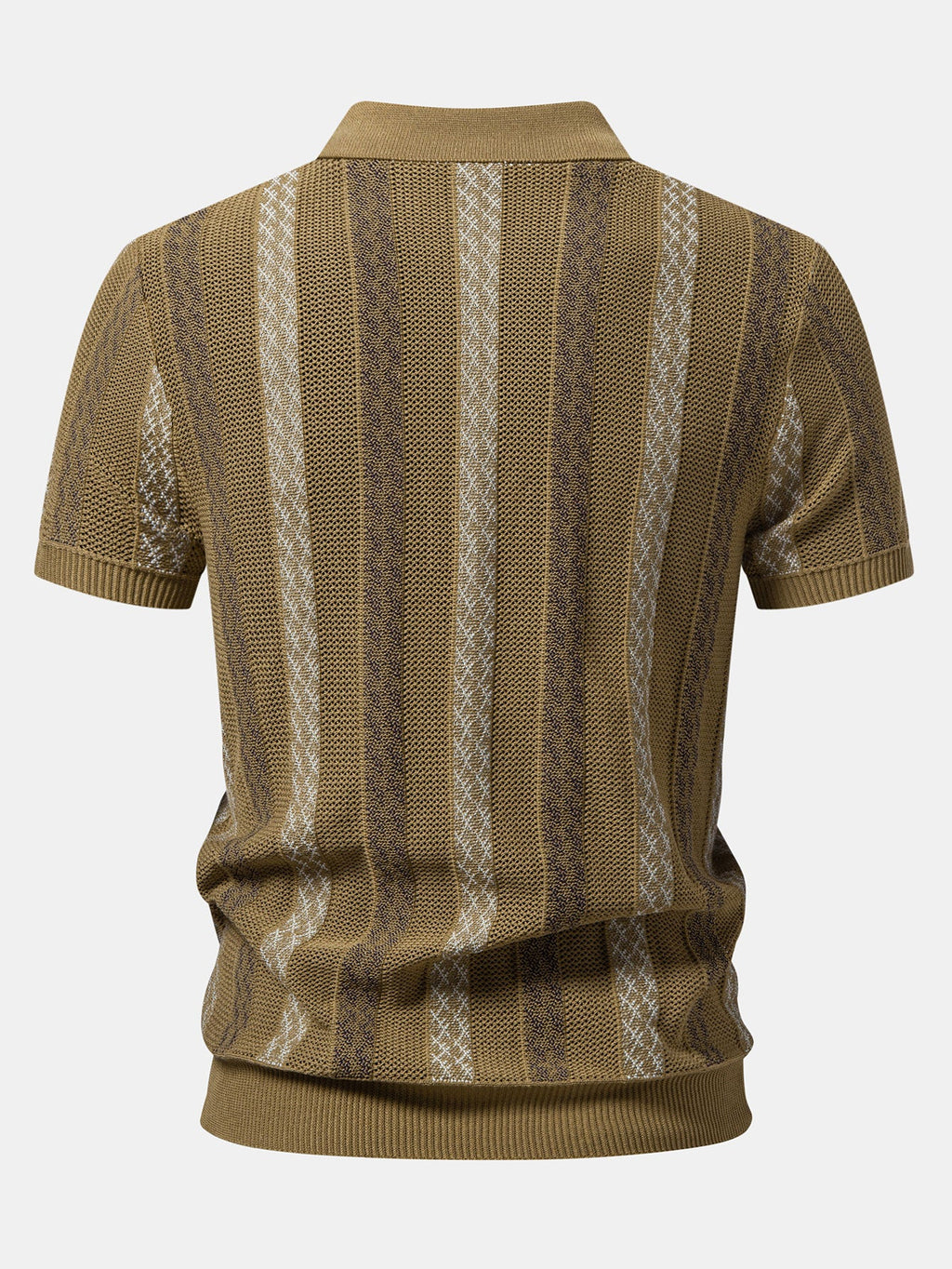 Striped Textured Knit Polo & Elastic Waist Chino Shorts