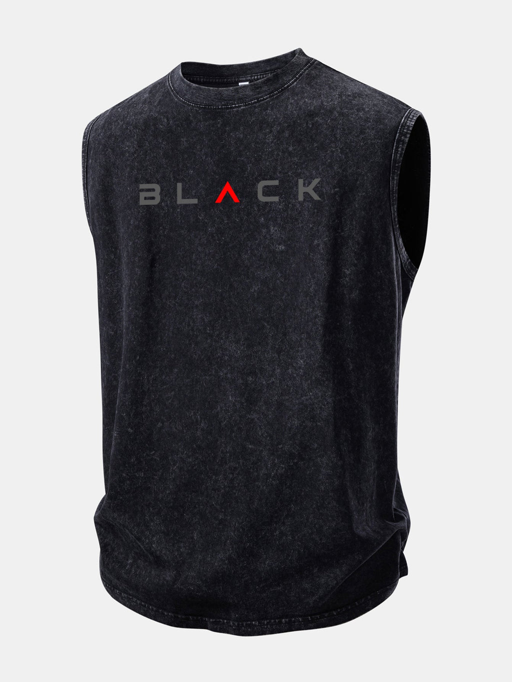 Black Print Washed Distressed Tank Top
