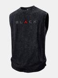 Black Print Washed Distressed Tank Top