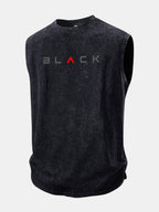 Black Print Washed Distressed Tank Top