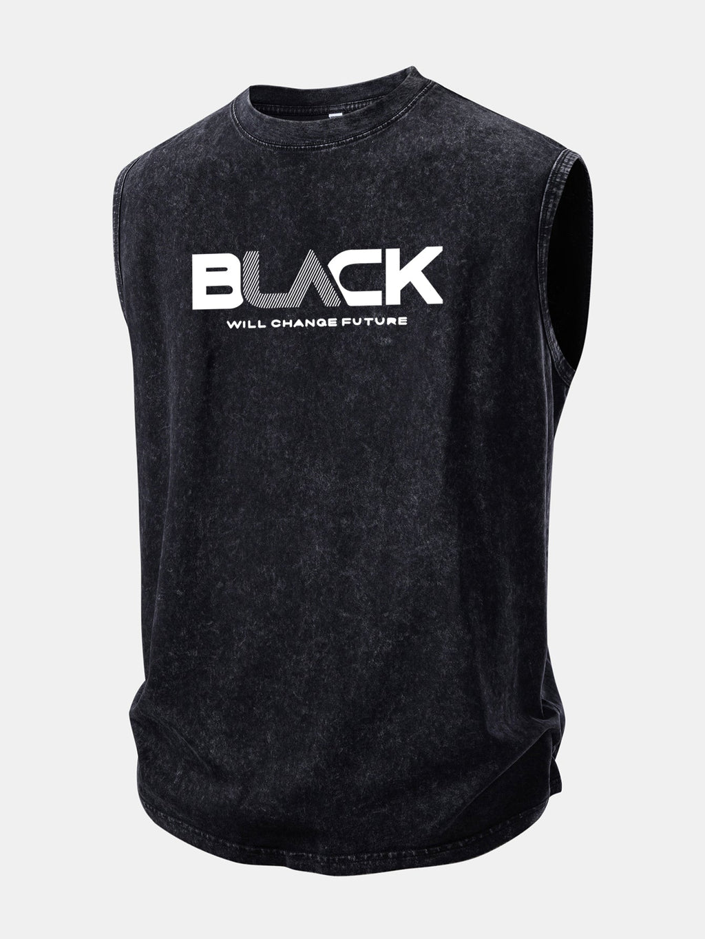 Black Print Washed Distressed Tank Top