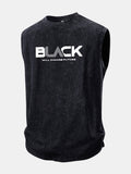 Black Print Washed Distressed Tank Top