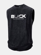 Black Print Washed Distressed Tank Top