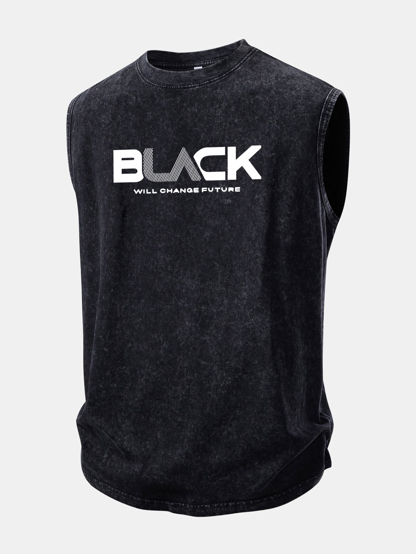 Black Print Washed Distressed Tank Top