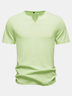Lightweight Linen Look Notched Collar T-Shirt