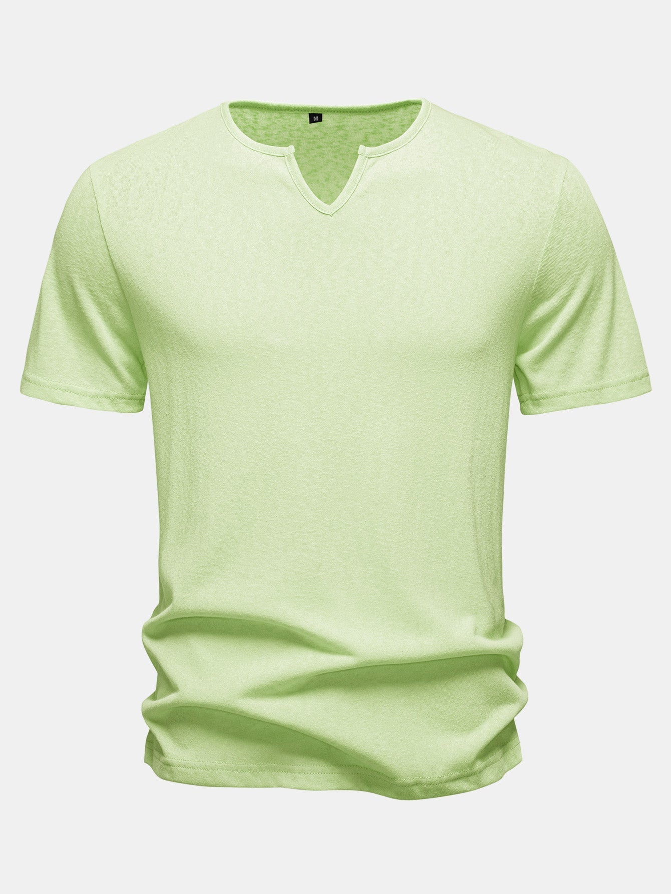 Lightweight Linen Look Notched Collar T-Shirt