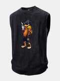 Cool Duck Print Washed Distressed Tank Top