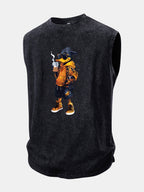 Cool Duck Print Washed Distressed Tank Top