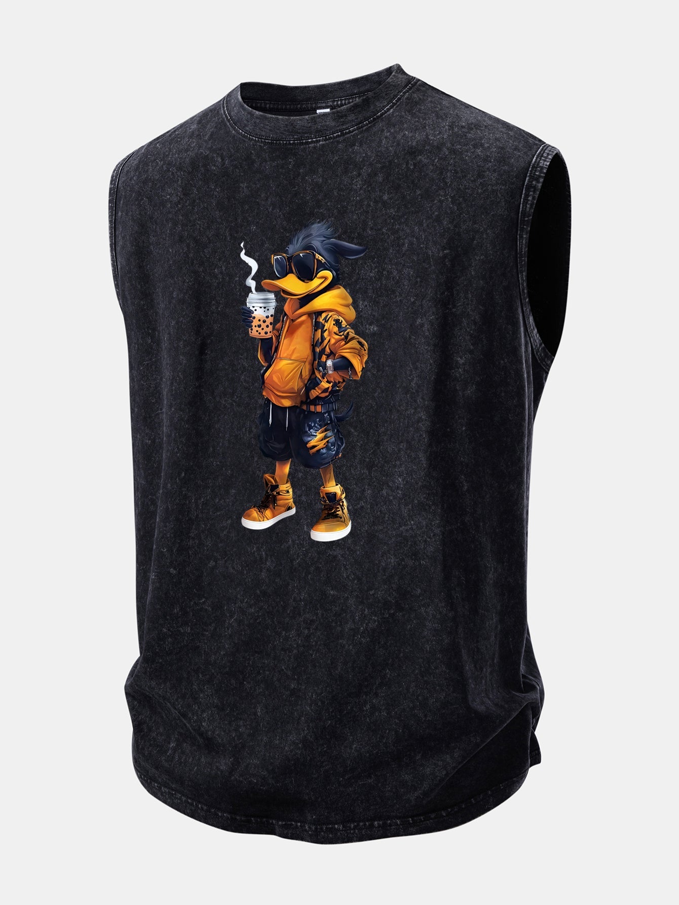 Cool Duck Print Washed Distressed Tank Top