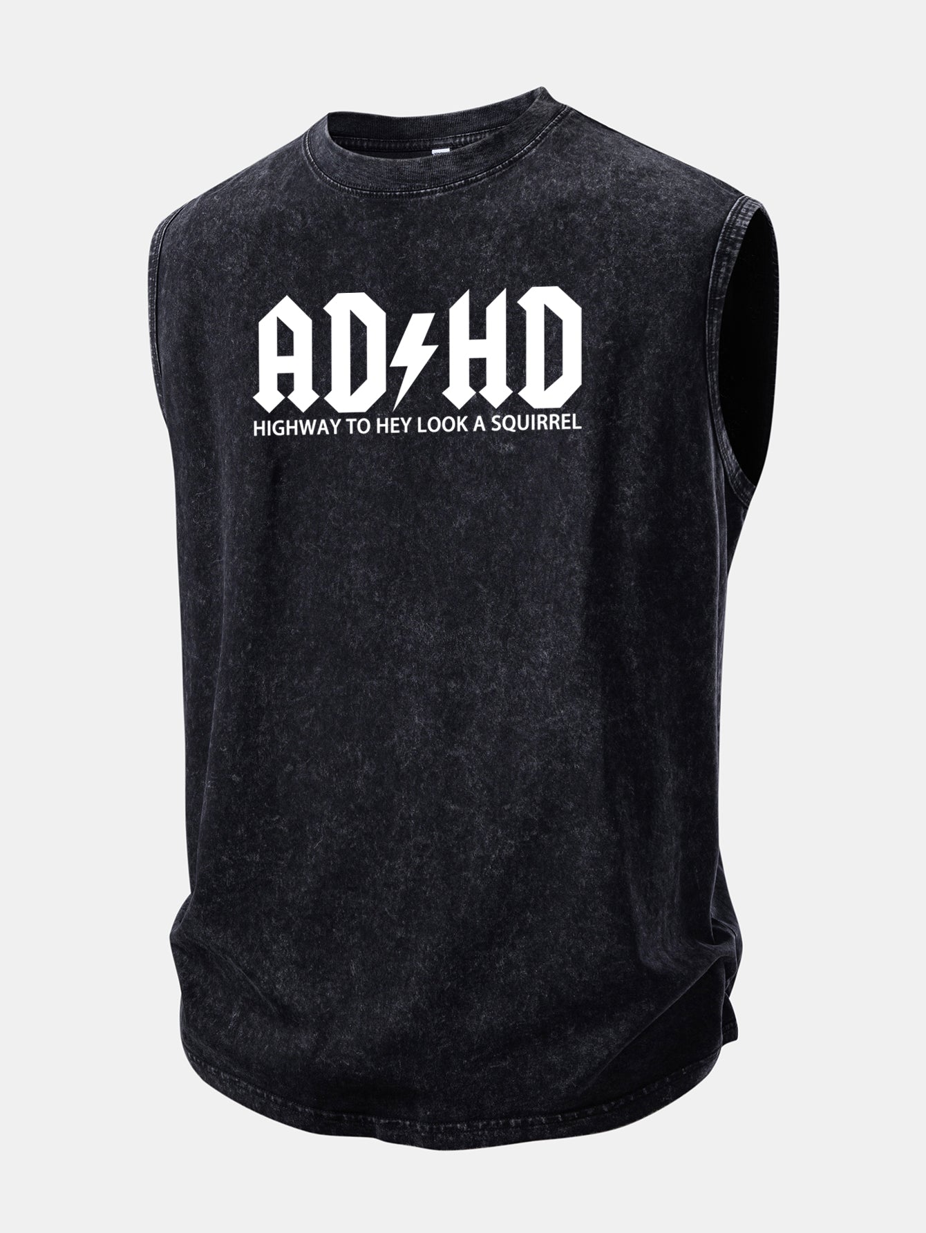 ADHD Print Washed Distressed Tank Top