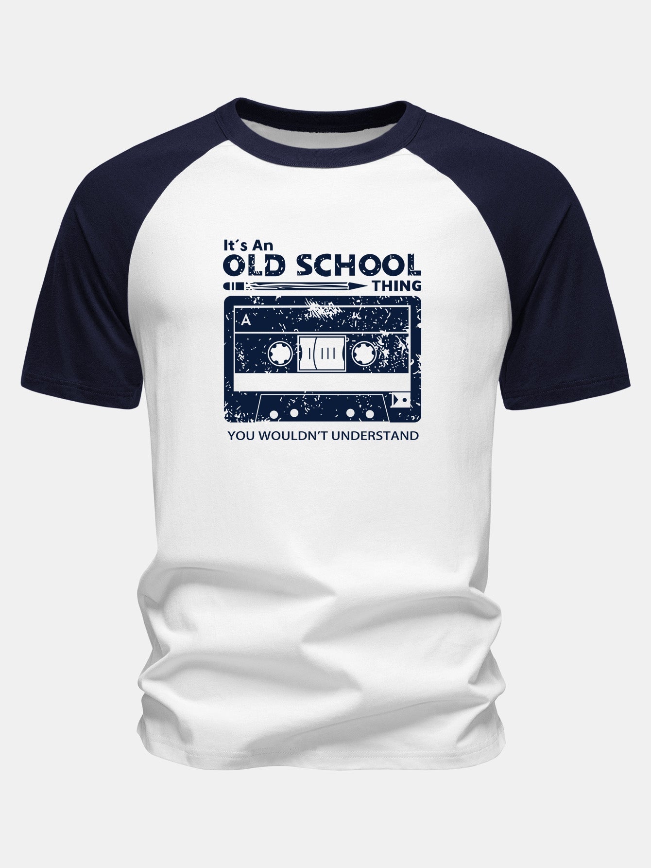 Cassette Tape Print Cotton Raglan Sleeve T-Shirt