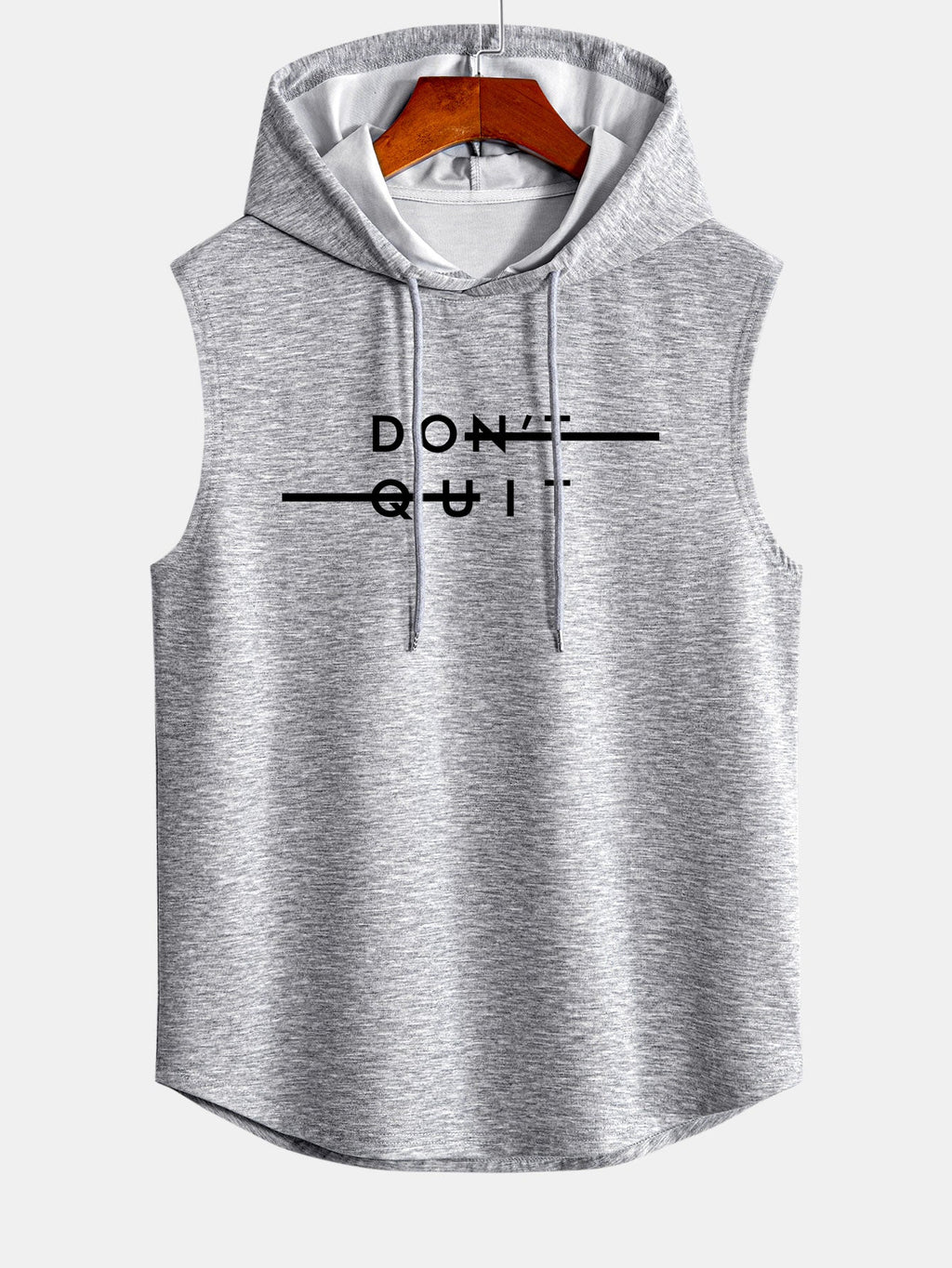 Don't Quit Print Curved Hem Sleeveless Hooded Tank Top