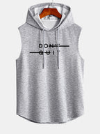 Don't Quit Print Curved Hem Sleeveless Hooded Tank Top