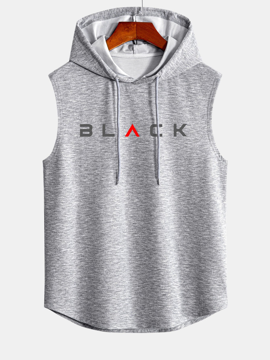 Black Print Curved Hem Sleeveless Hooded Tank Top
