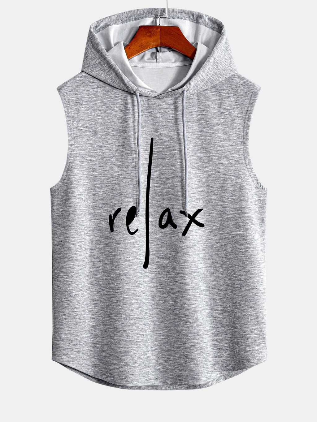 Relax Print Curved Hem Sleeveless Hooded Tank Top