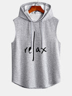 Relax Print Curved Hem Sleeveless Hooded Tank Top