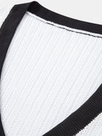 Contrast Trim Deep V Neck Textured Knit T-Shirt