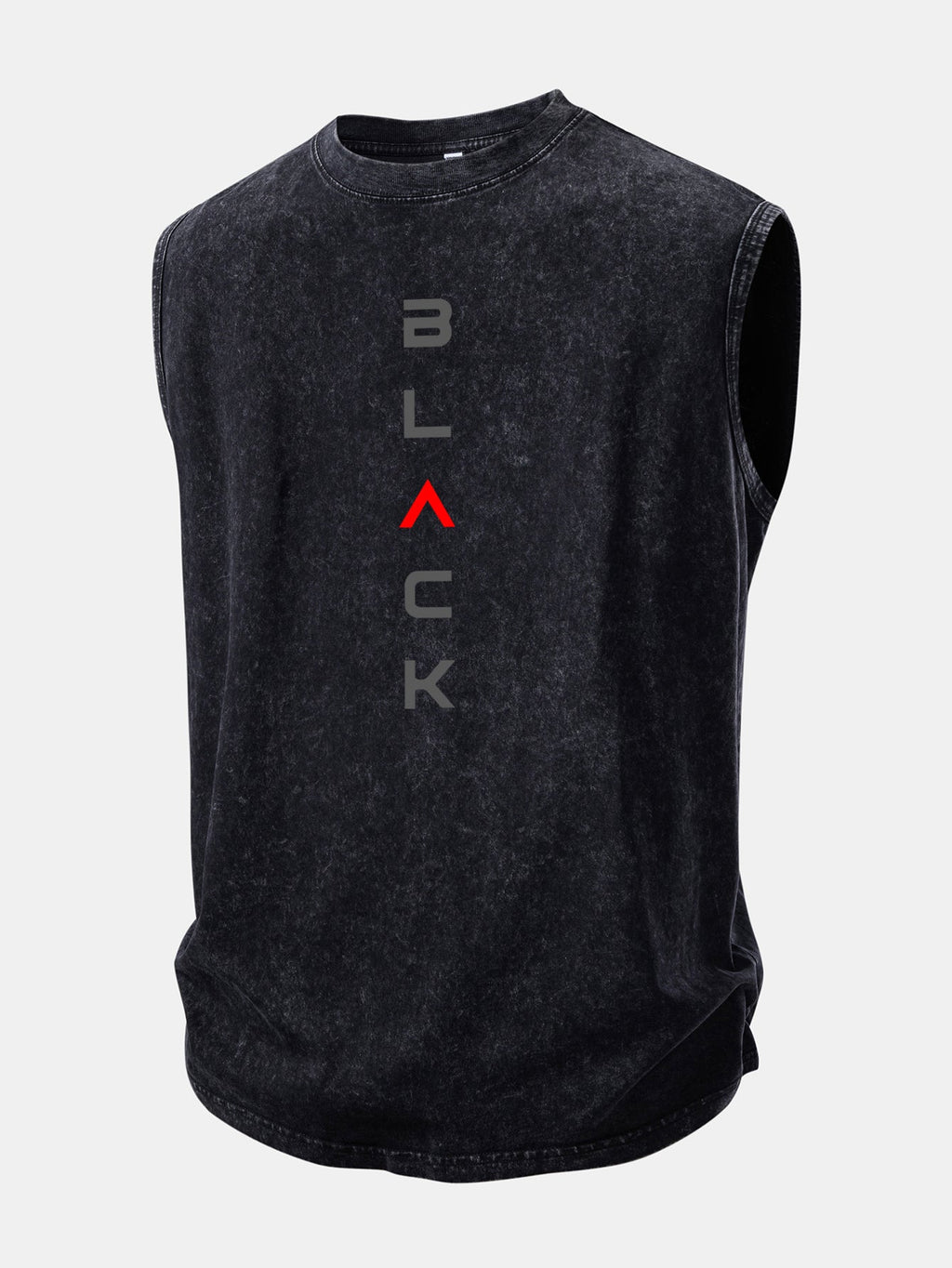 Black Print Washed Distressed Tank Top