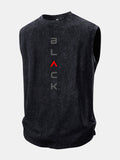 Black Print Washed Distressed Tank Top