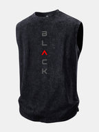 Black Print Washed Distressed Tank Top