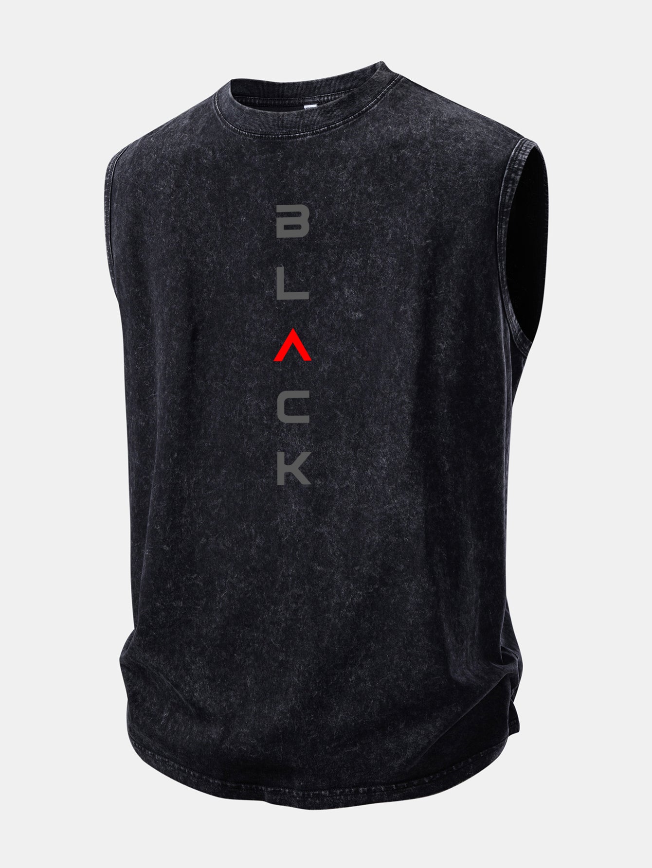 Black Print Washed Distressed Tank Top
