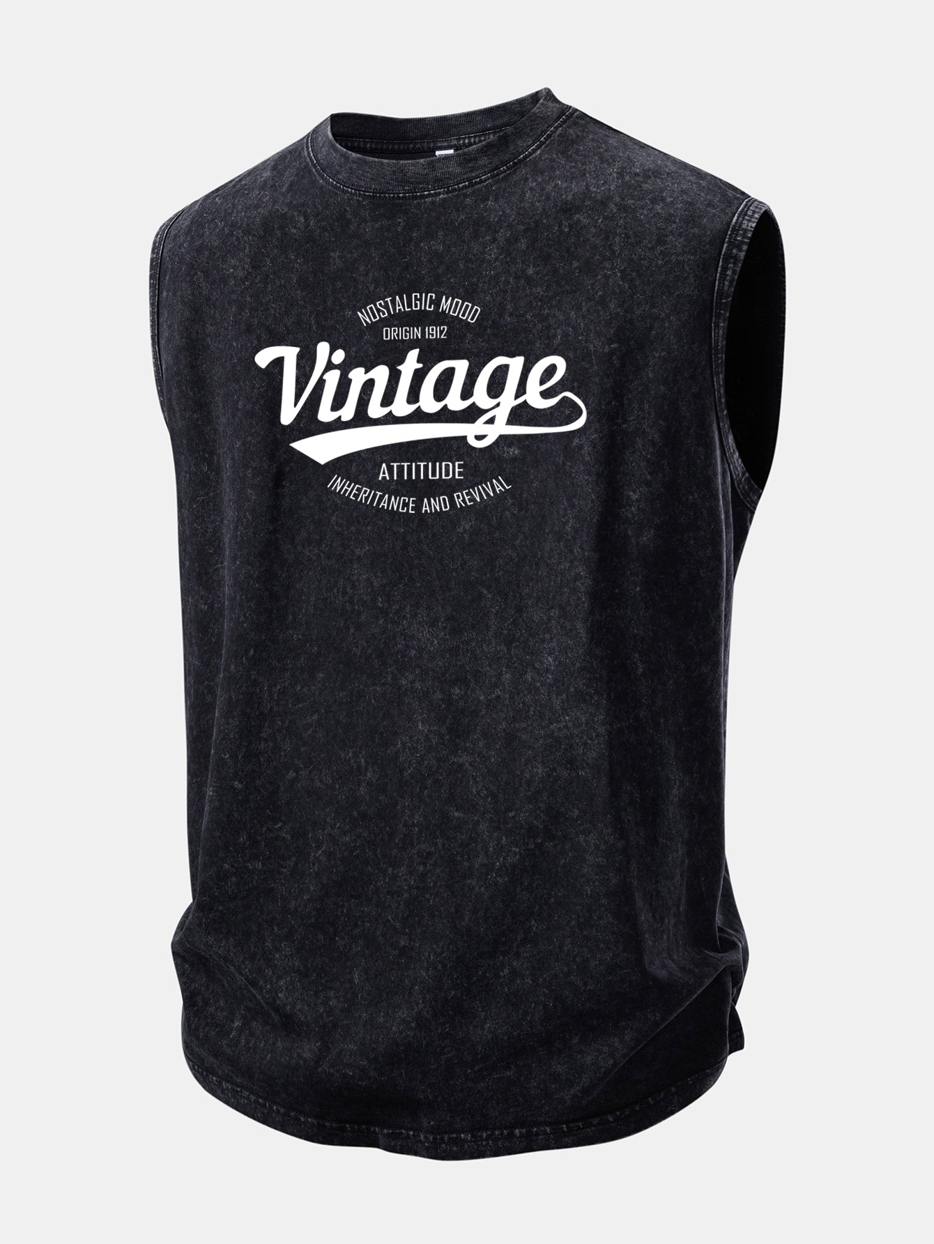 Vintage Print Washed Distressed Tank Top