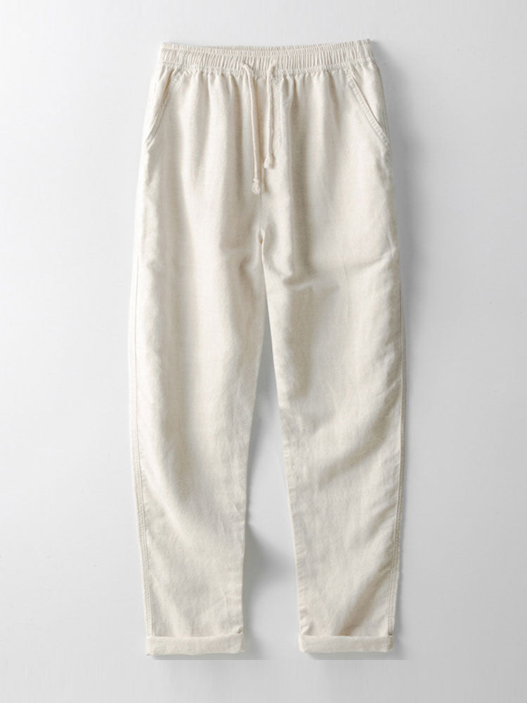 Open Knit Textured Cuban Collar Shirt & Straight Leg Linen Pants