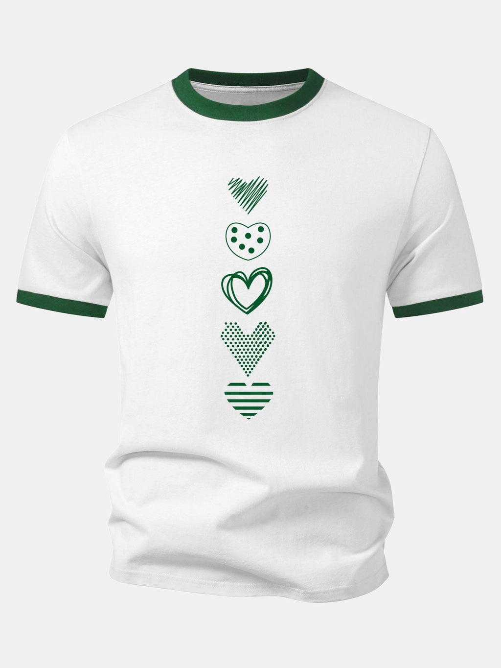 Heart Print Contrast Ringer T-Shirt