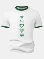 Heart Print Contrast Ringer T-Shirt