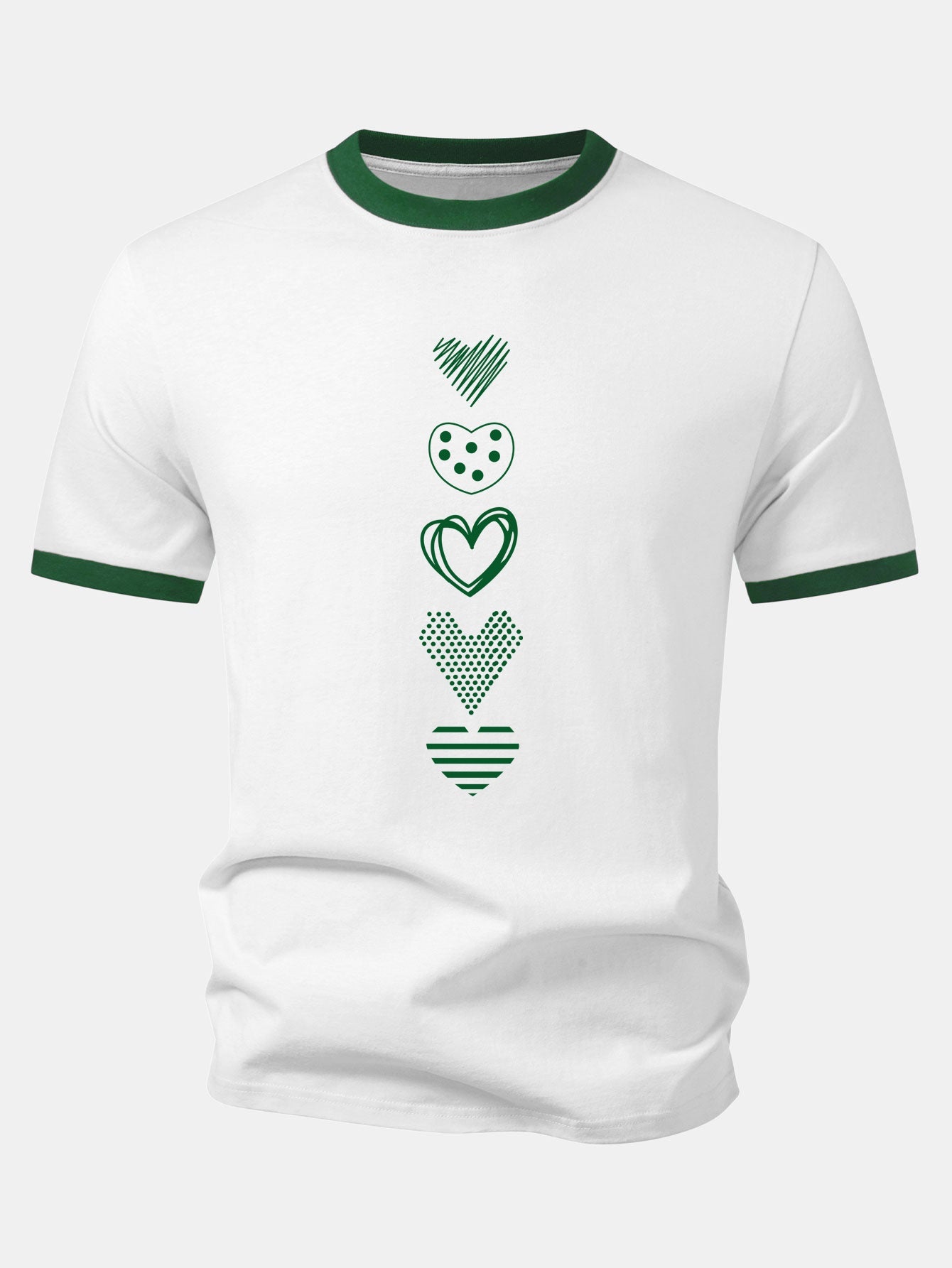 Heart Print Contrast Ringer T-Shirt