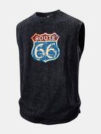 U.S. Route 66 Print Washed Distressed Tank Top