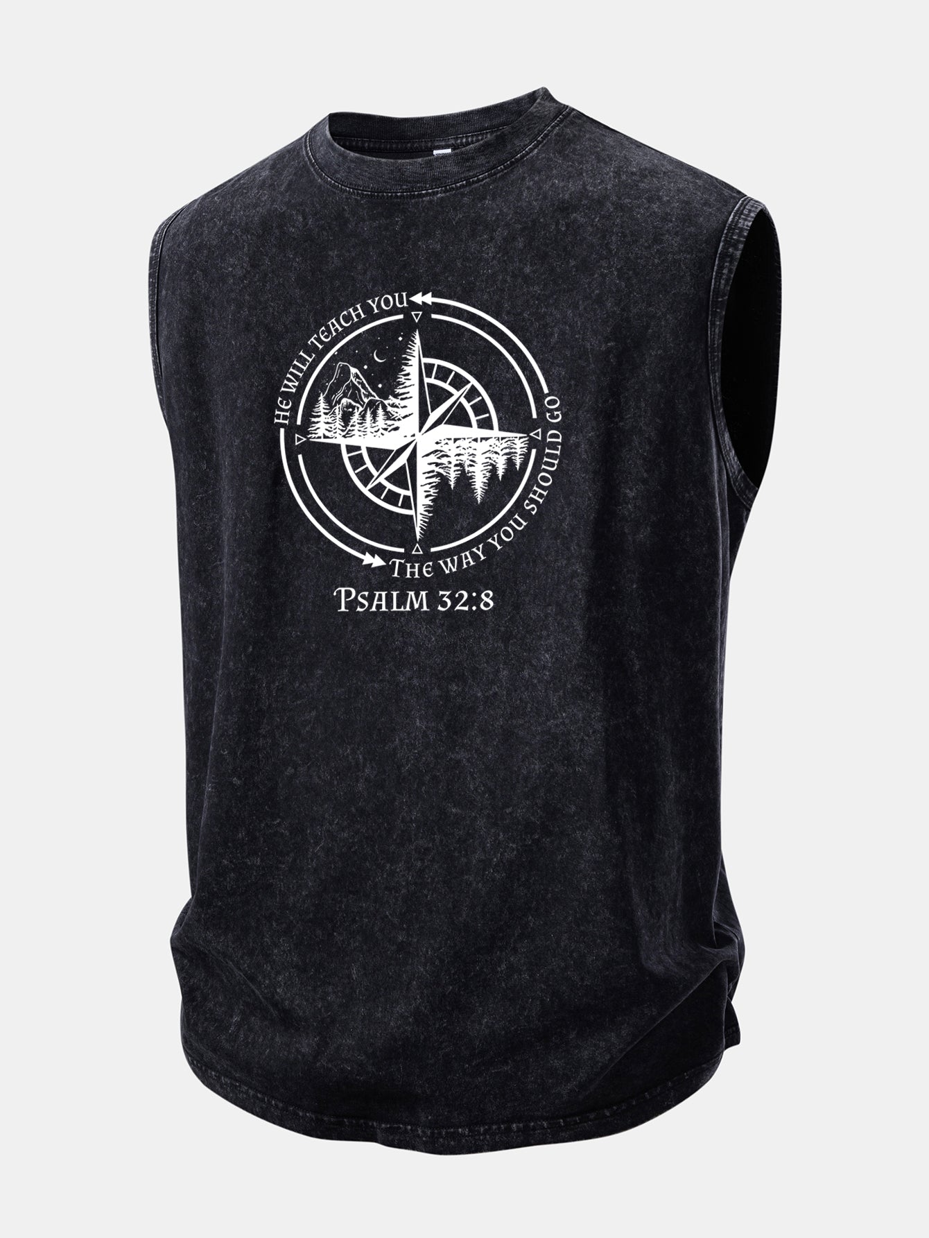 Mountain Compass Print Washed Distressed Tank Top