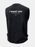 I Want You Print Washed Distressed Tank Top